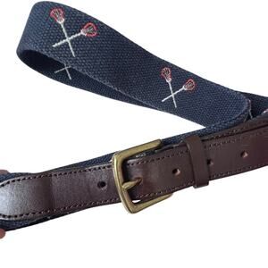 Vineyard Vines Lacrosse Sticks Club Belt 34 Genuine Leather Woven Embroidered